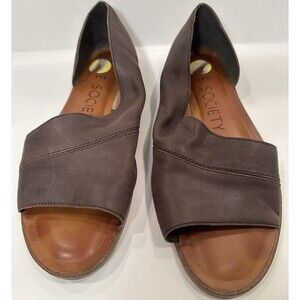 Sole Society Brown Leather D’Orsay Flat Sandals Open Toe Slip On 9M EUR 40